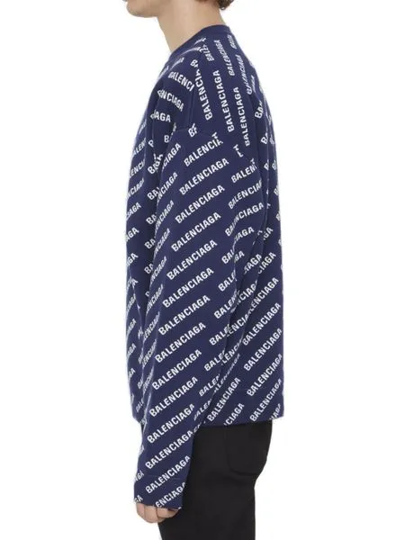 BALENCIAGA Blue All-Over Crewneck Cotton Sweater for Men (FW24)