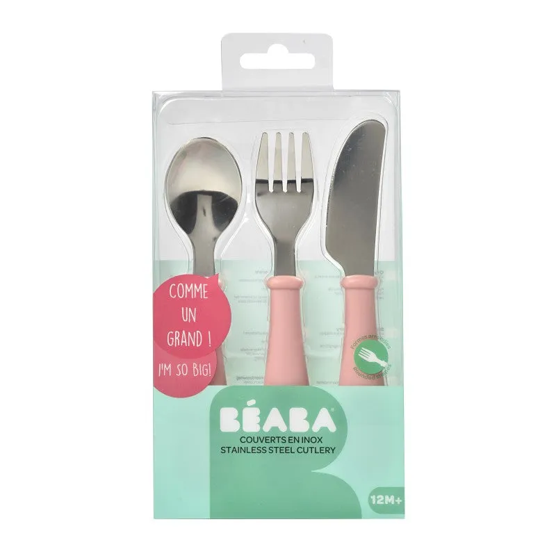 Beaba Stainless Steel Training Cutlery Set - Pink