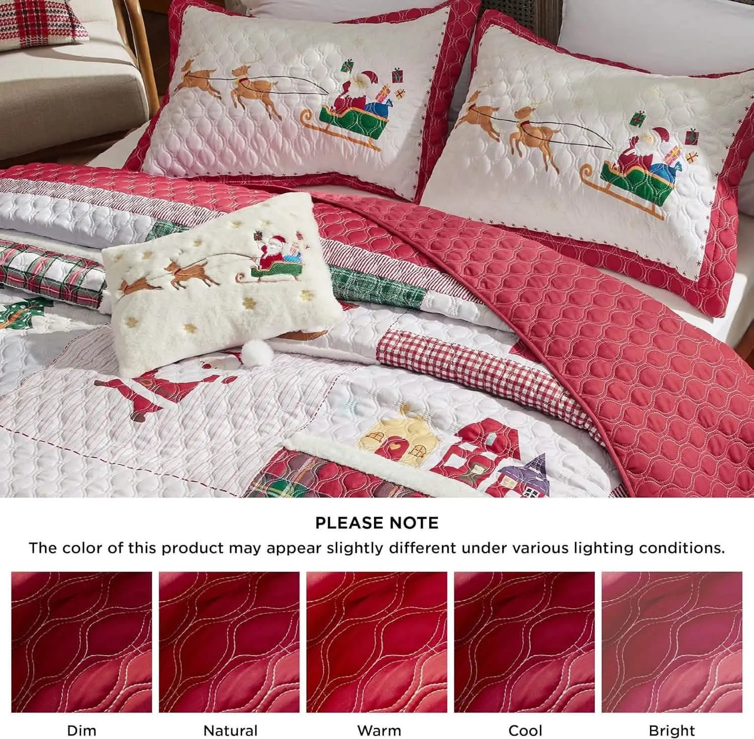 Bedsure Christmas Modern Patchwork Quilt Set Deer