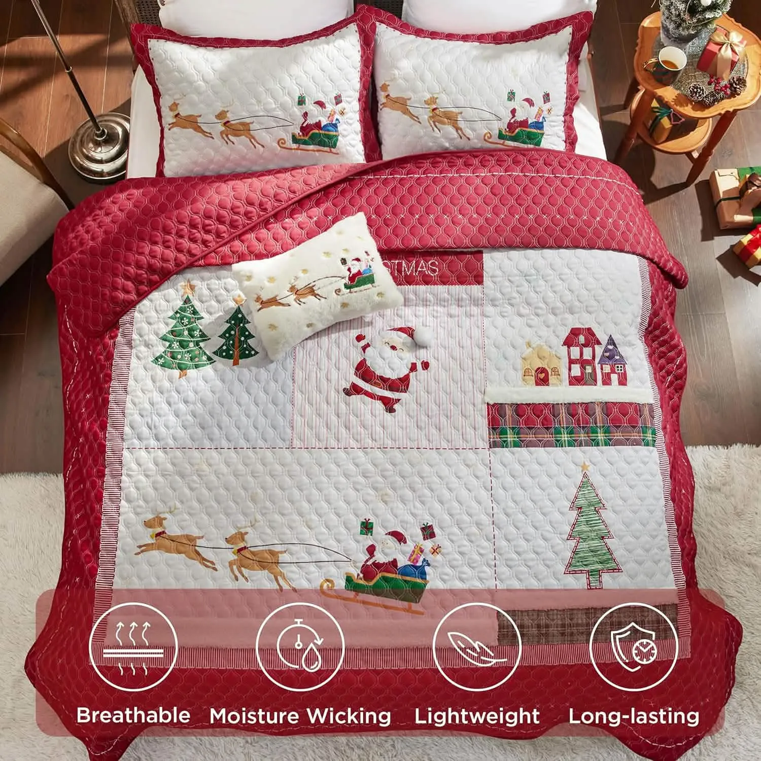 Bedsure Christmas Modern Patchwork Quilt Set Deer