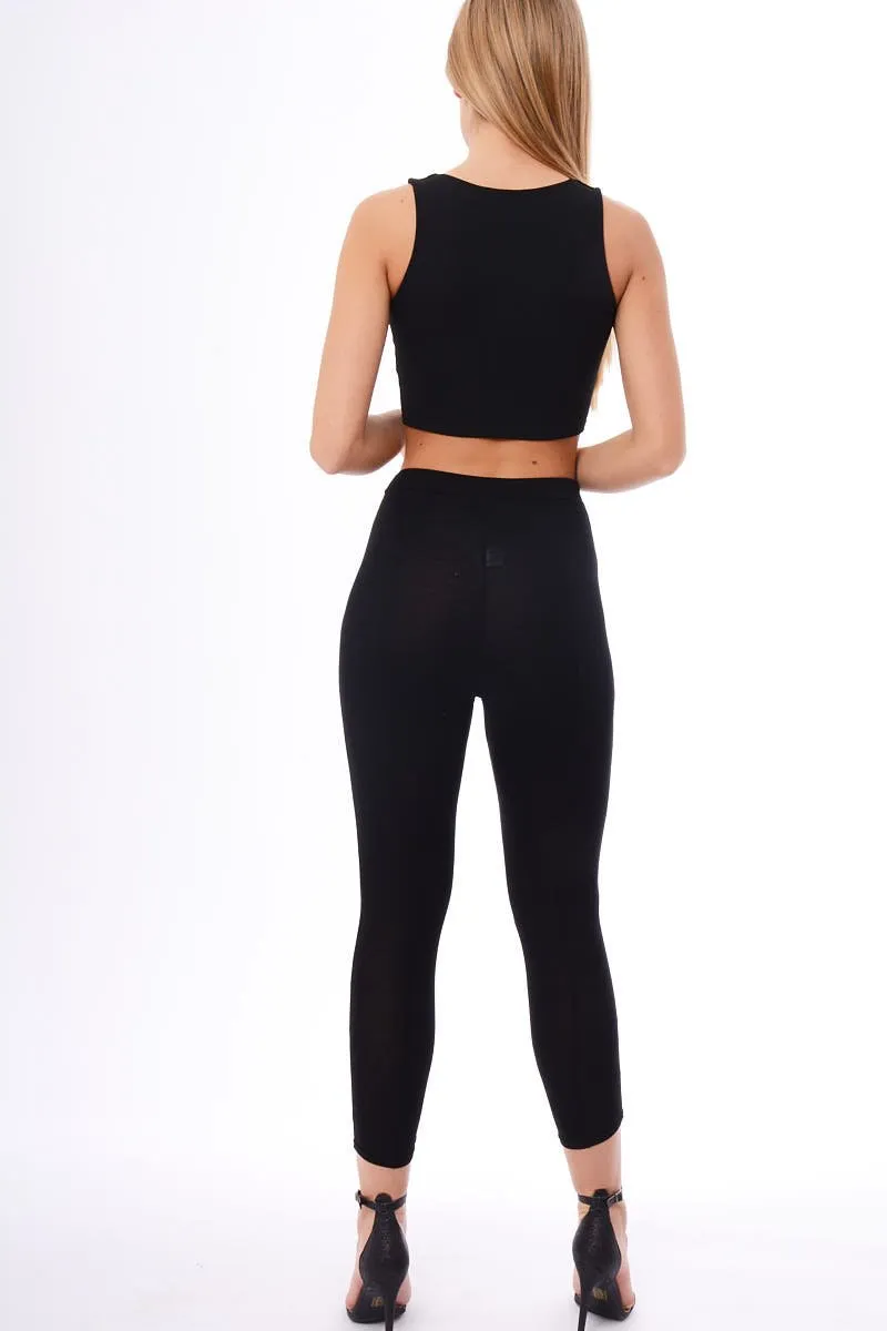 Black Lace Up Front Leggings - Tammie