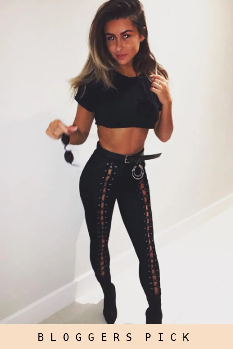 Black Lace Up Front Leggings - Tammie