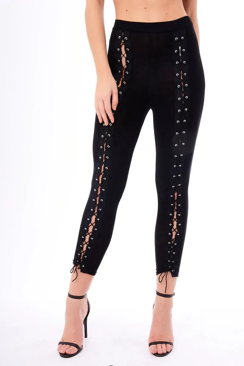 Black Lace Up Front Leggings - Tammie