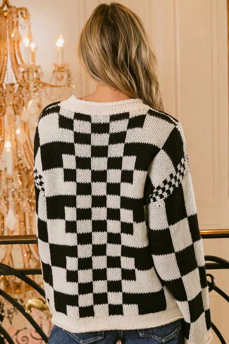 Black Vintage Checkered Chunky Sweater