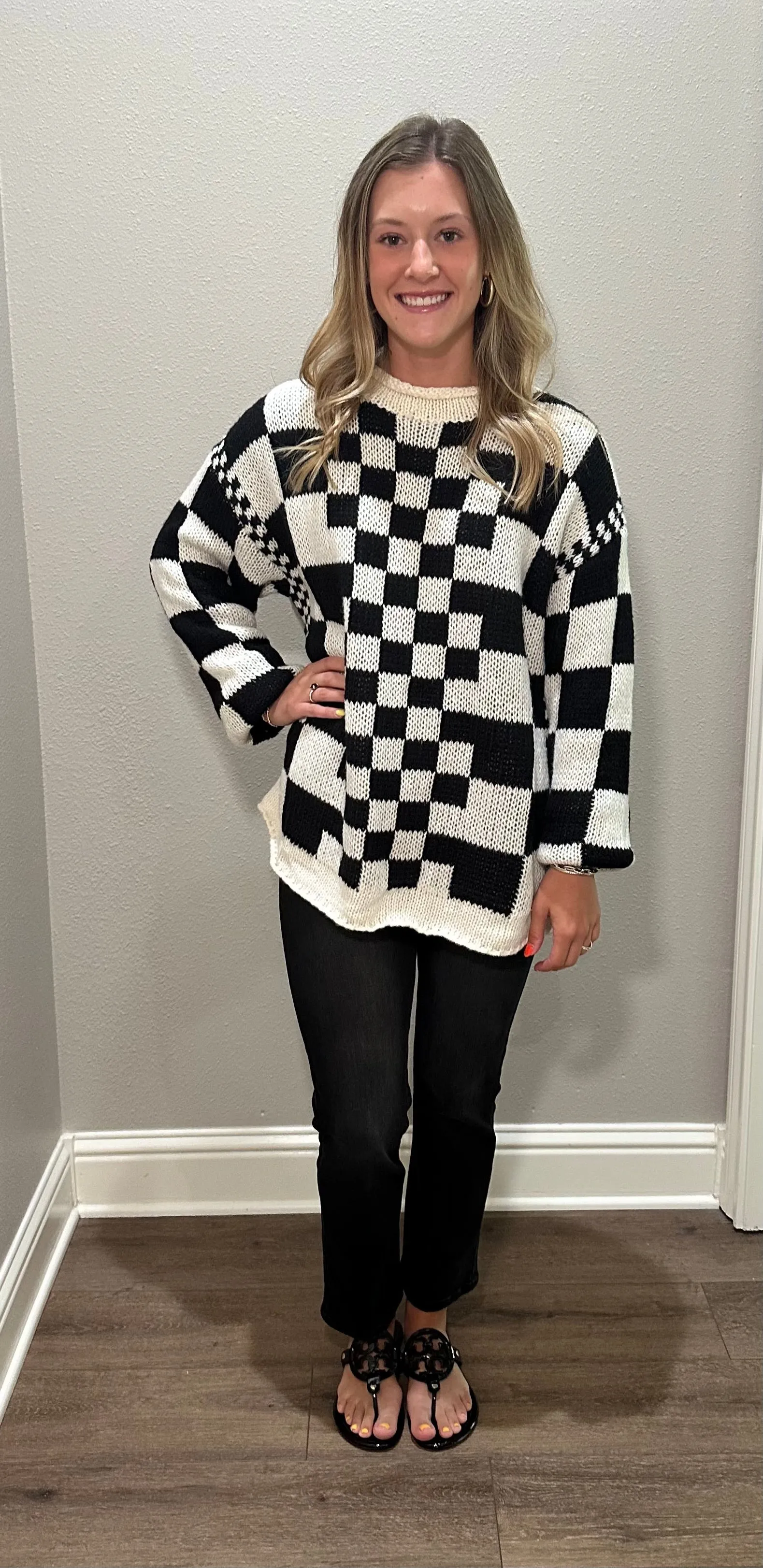 Black Vintage Checkered Chunky Sweater