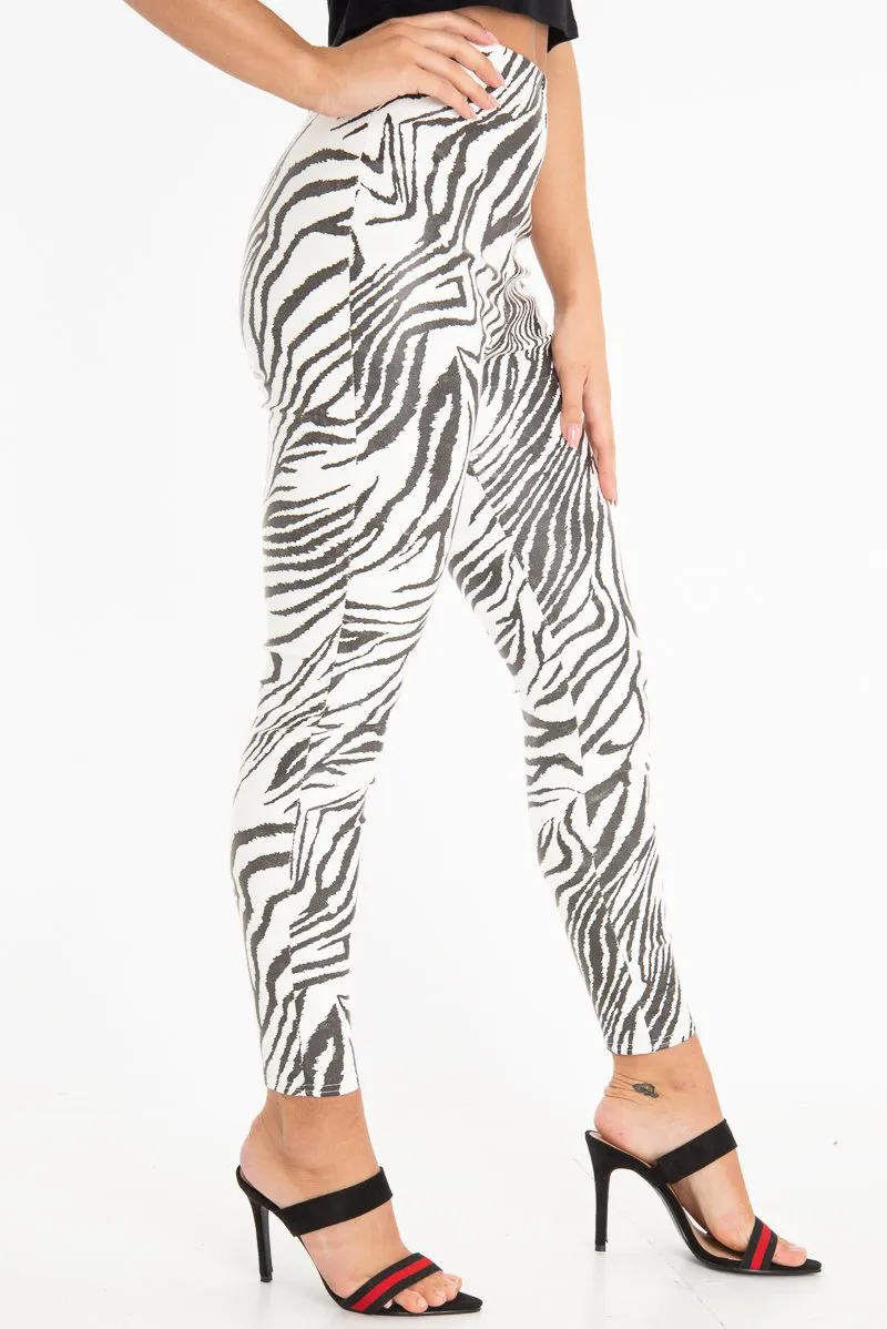 Black White Animal Print Faux Leather Leggings - Quinn