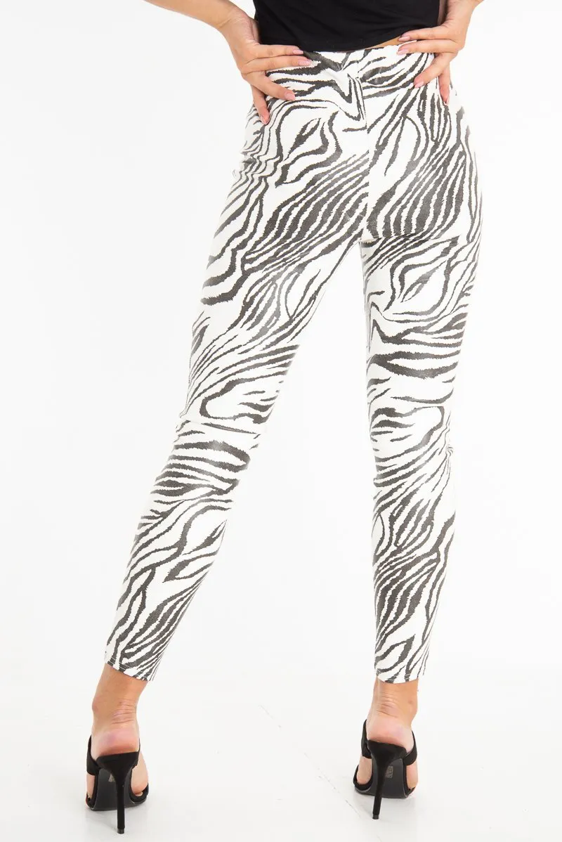 Black White Animal Print Faux Leather Leggings - Quinn