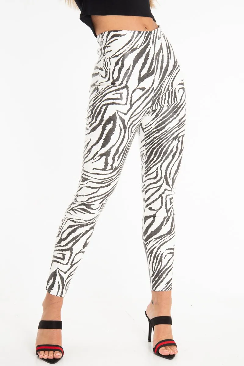 Black White Animal Print Faux Leather Leggings - Quinn