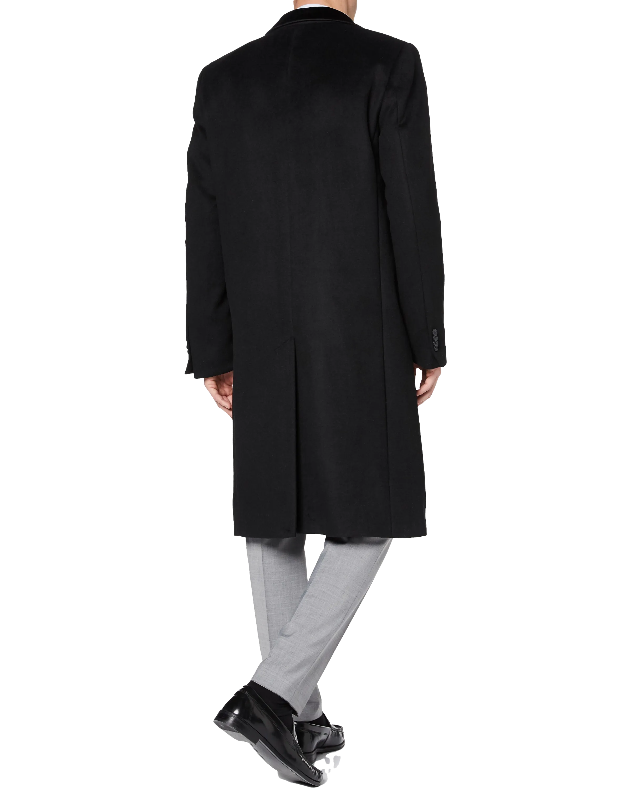 Black Wool Cashmere Covert Overcoat With Black Lining