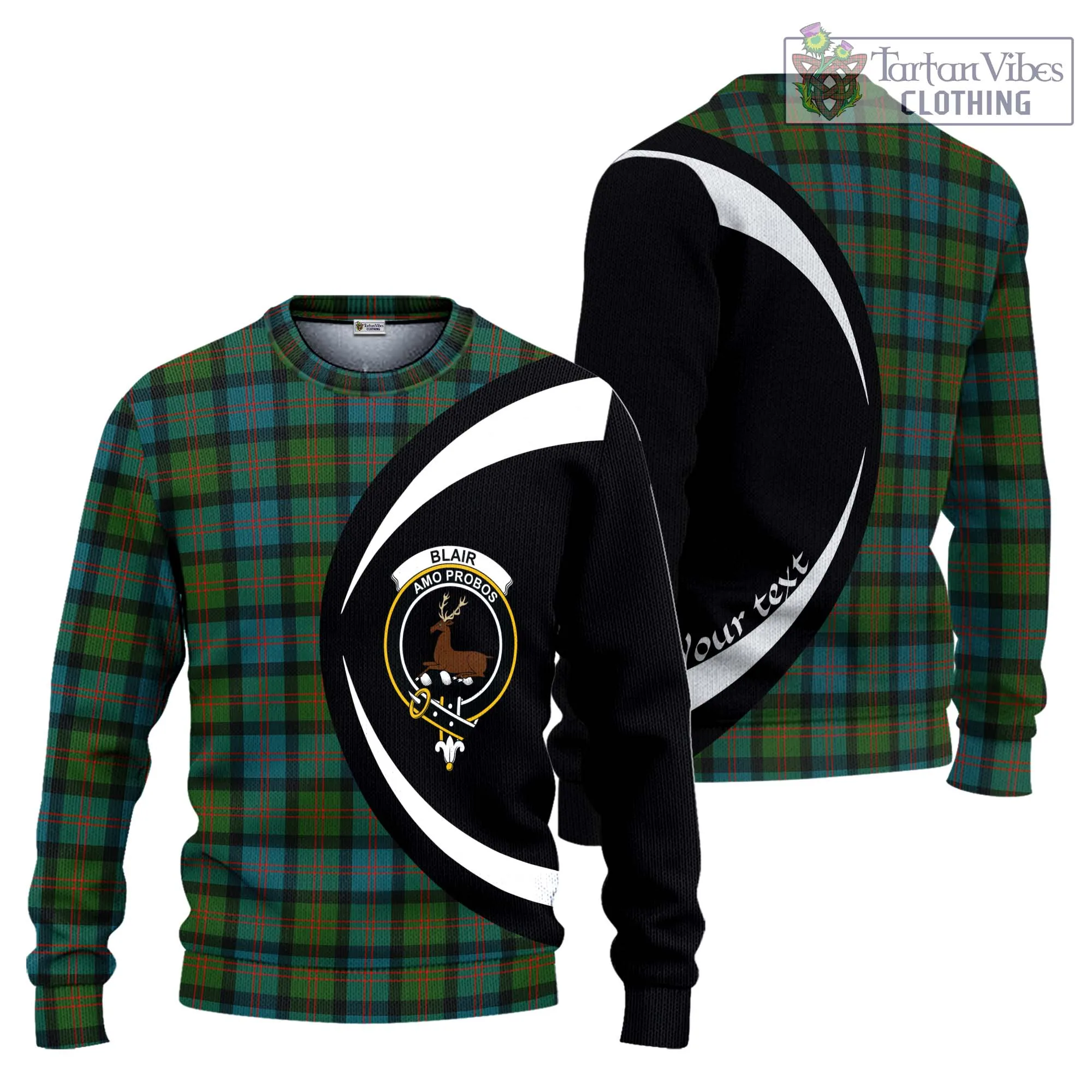 Blair Ancient Tartan Ugly Sweater with Family Crest Circle Style