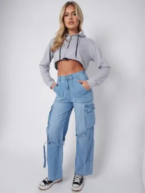 Blue DINO High Waist Wide Leg Cargo Jeans