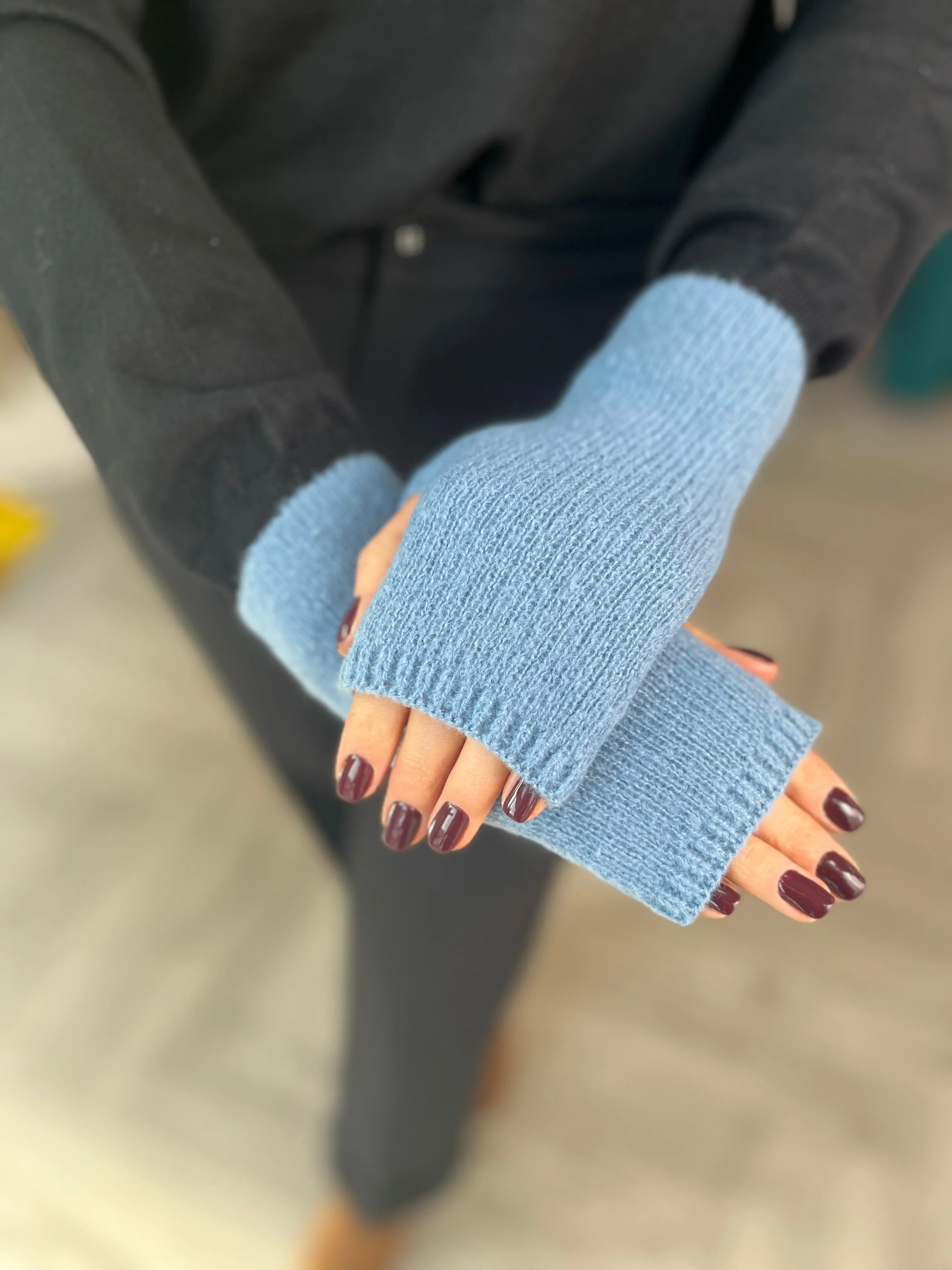 Blue Fingerless Gloves