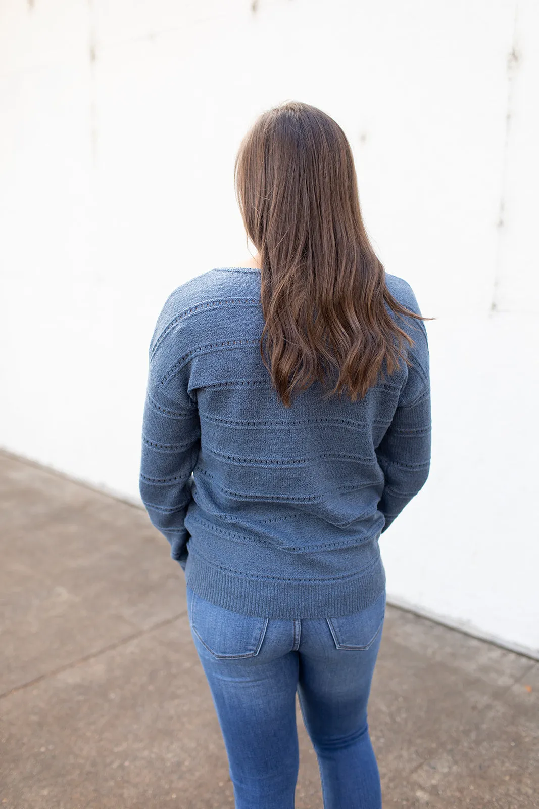 Blue Lightweight Pointelle Knit Sweater (SM-XL)