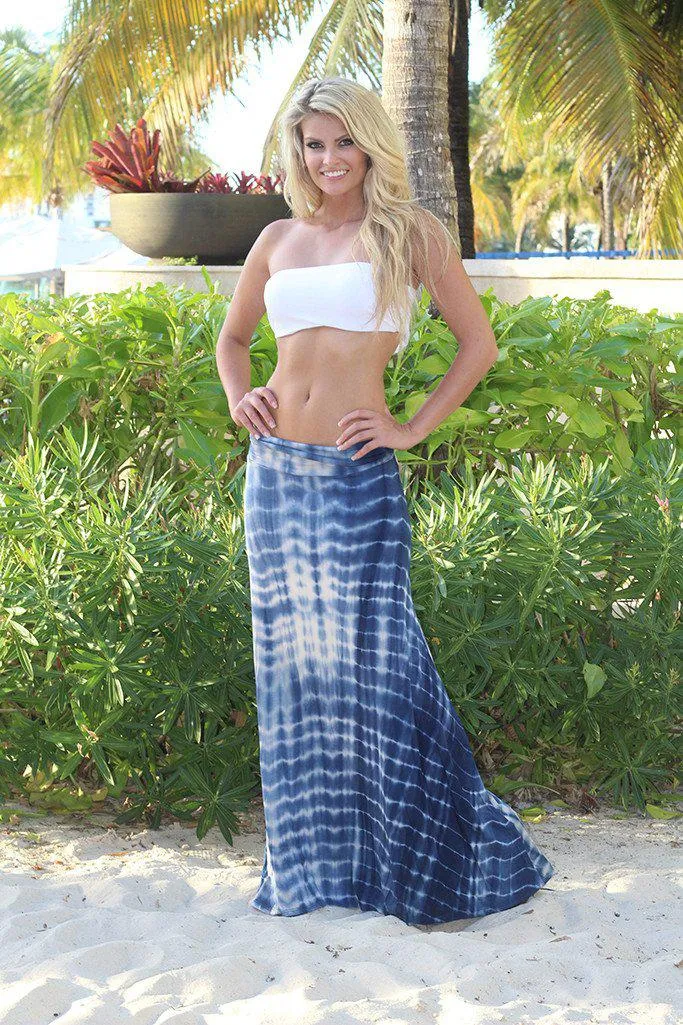 Blue Tie Dye Maxi Skirt