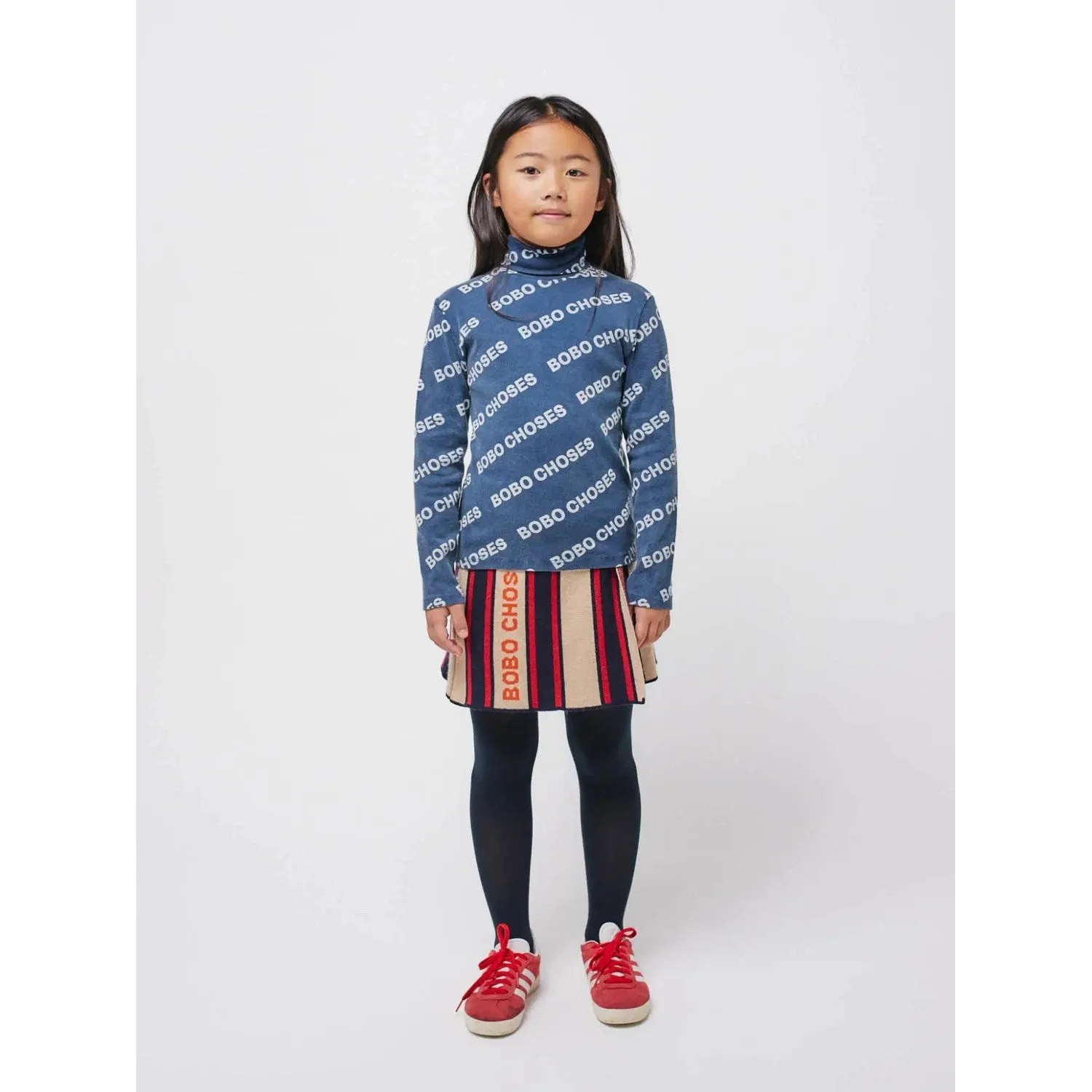 Bobo Choses Midnight Blue All Over Rib Turtle Neck T-shirt