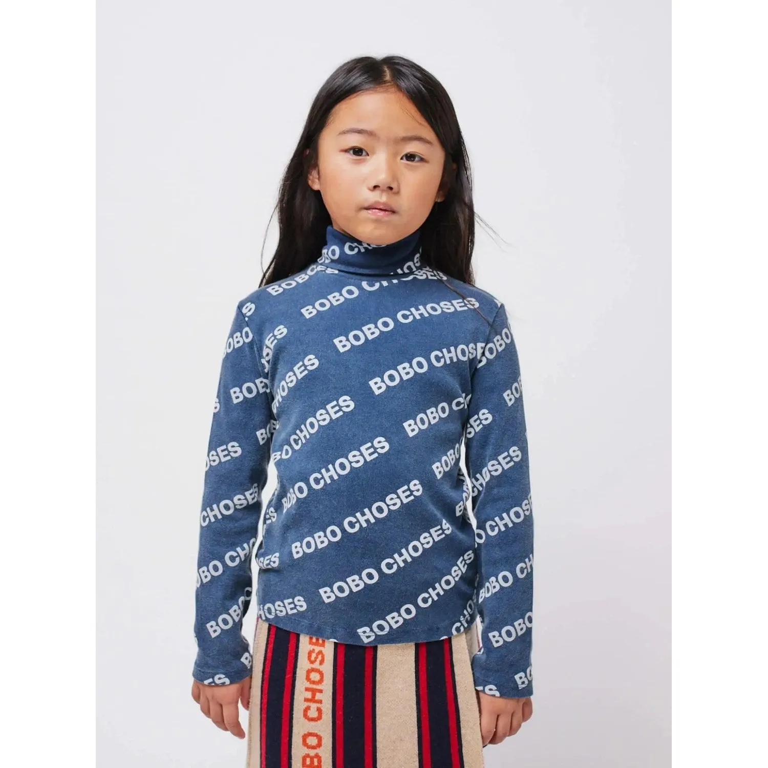 Bobo Choses Midnight Blue All Over Rib Turtle Neck T-shirt