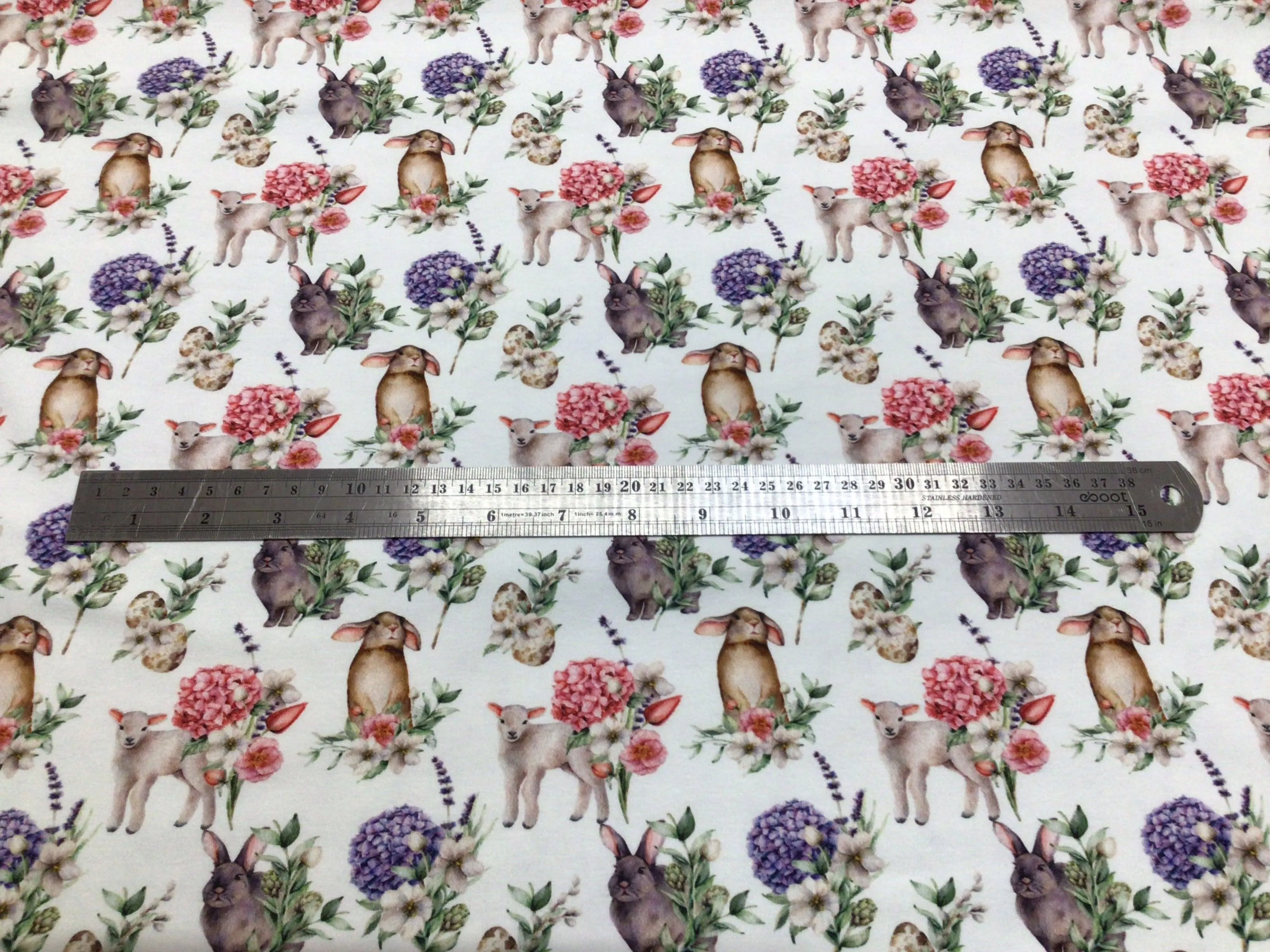 BOLT END- 1.7M Spring Lambs Cotton Jersey Fabric