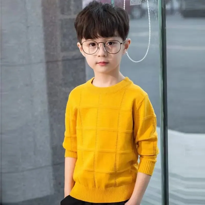 Boys' Autumn Winter New Fashion Round Neck Long Sleeve Solid Color Thread Shirt Casual Kids Children's Clothing Sweaters Tops