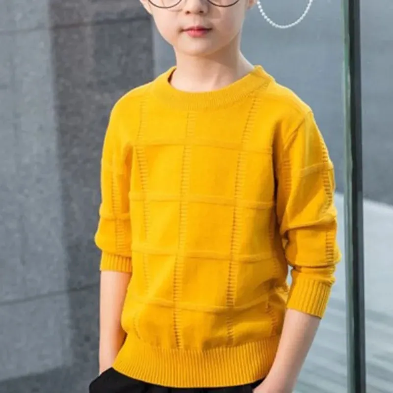 Boys' Autumn Winter New Fashion Round Neck Long Sleeve Solid Color Thread Shirt Casual Kids Children's Clothing Sweaters Tops