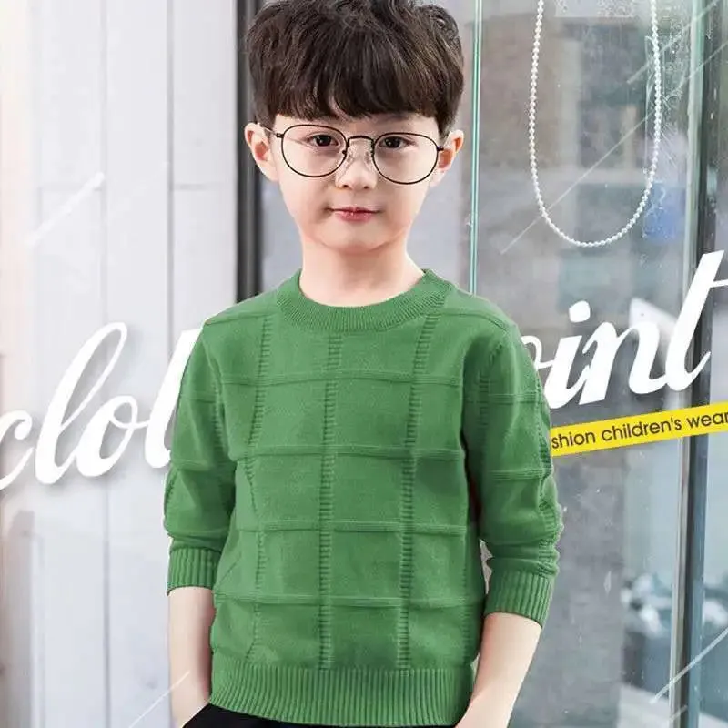 Boys' Autumn Winter New Fashion Round Neck Long Sleeve Solid Color Thread Shirt Casual Kids Children's Clothing Sweaters Tops