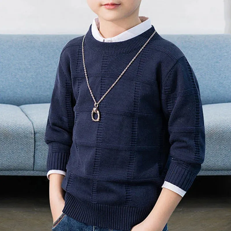 Boys' Autumn Winter New Fashion Round Neck Long Sleeve Solid Color Thread Shirt Casual Kids Children's Clothing Sweaters Tops