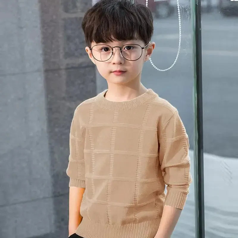 Boys' Autumn Winter New Fashion Round Neck Long Sleeve Solid Color Thread Shirt Casual Kids Children's Clothing Sweaters Tops