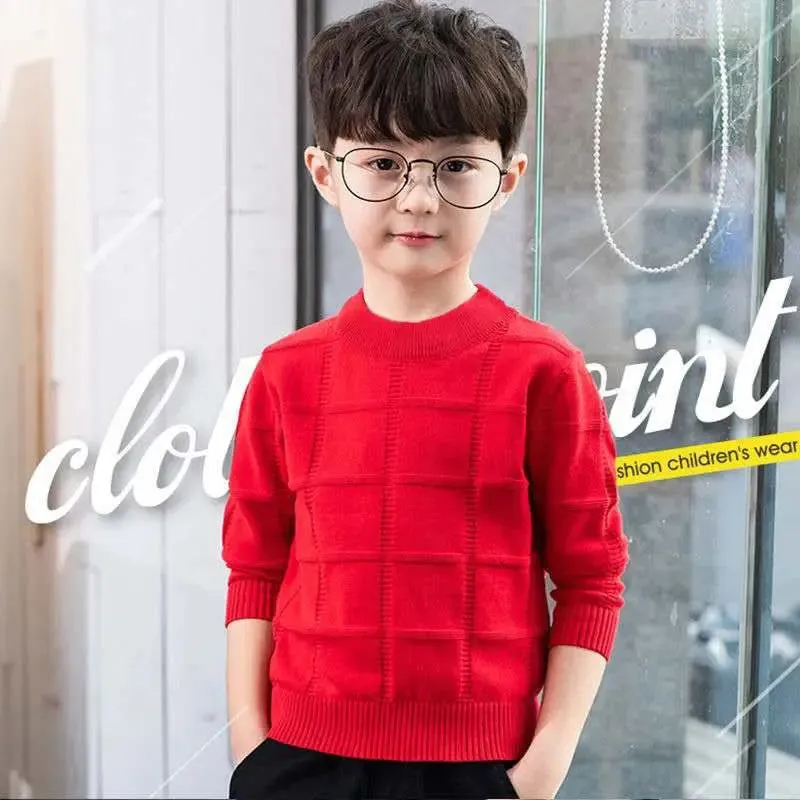 Boys' Autumn Winter New Fashion Round Neck Long Sleeve Solid Color Thread Shirt Casual Kids Children's Clothing Sweaters Tops