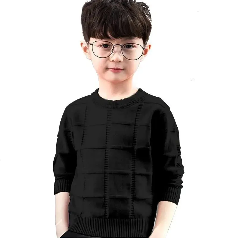 Boys' Autumn Winter New Fashion Round Neck Long Sleeve Solid Color Thread Shirt Casual Kids Children's Clothing Sweaters Tops