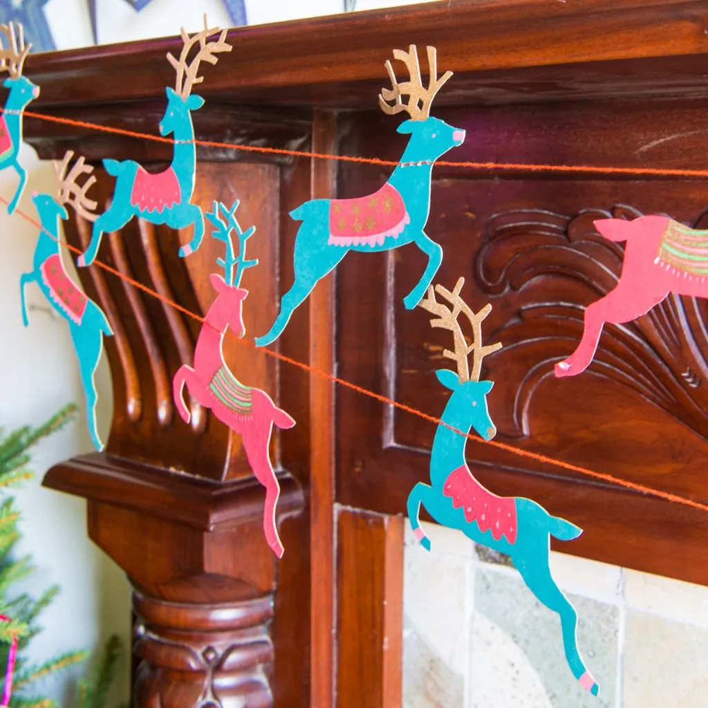 Bright Reindeer Sewn Garland