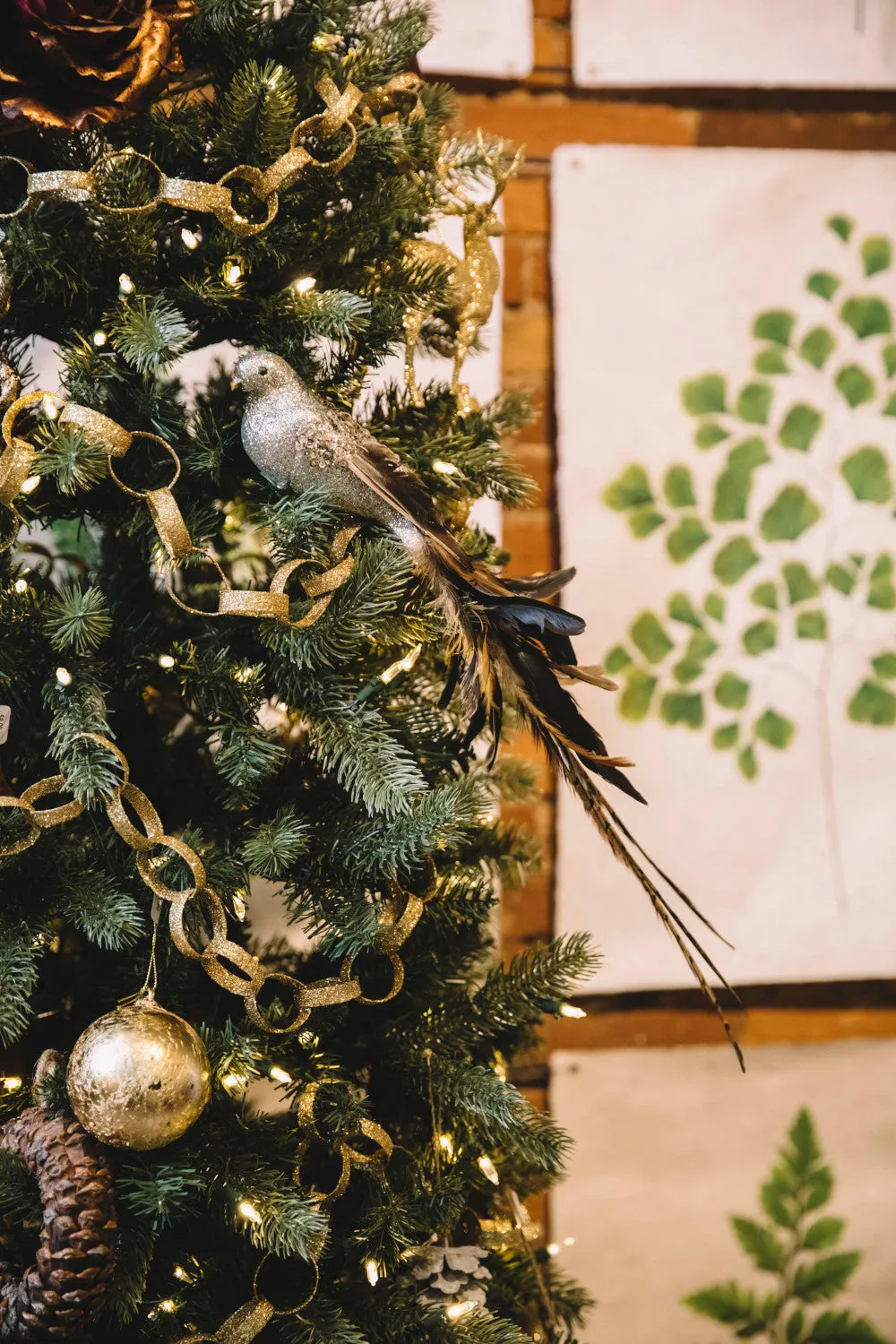 Brown & Silver Glass Feathered Bird