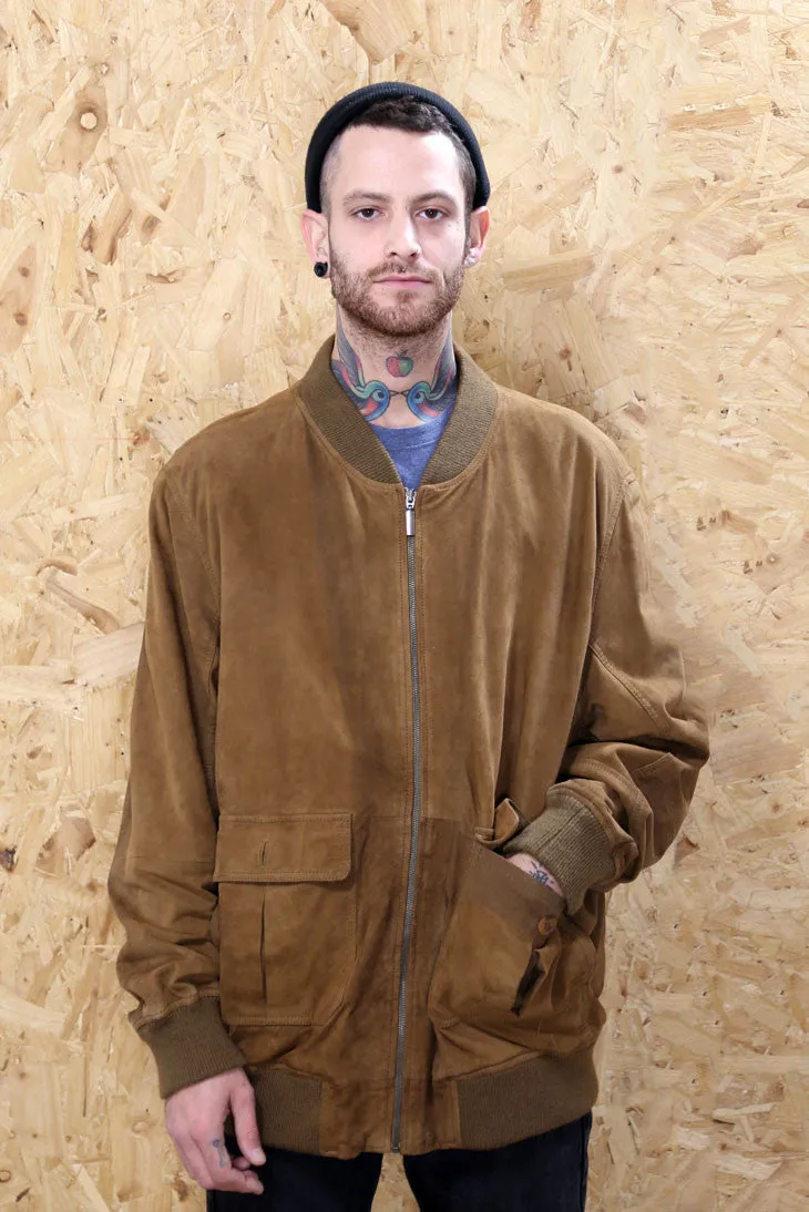 Brown Suede Bomber Jacket