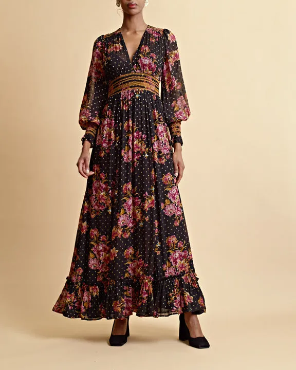 byTiMo Golden Georgette Maxi Dress in Autumn Bouquet