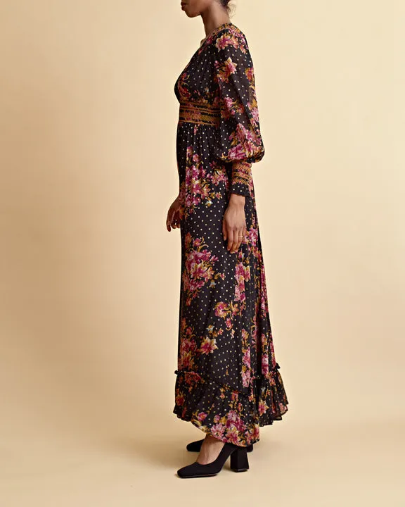 byTiMo Golden Georgette Maxi Dress in Autumn Bouquet