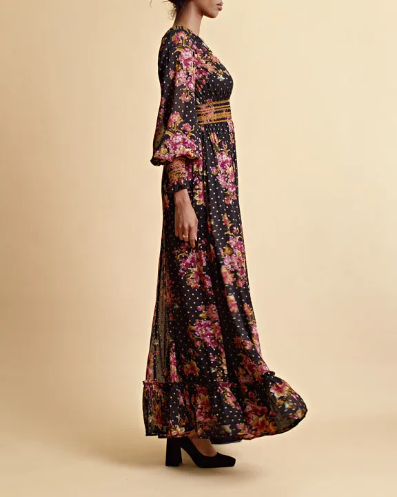 byTiMo Golden Georgette Maxi Dress in Autumn Bouquet