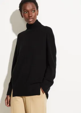 Cashmere Double Slit Turtleneck in Black