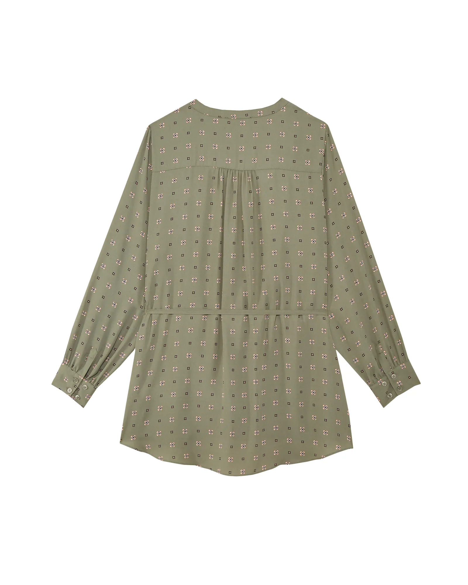 Cassandra Tie-Waist Blouse | Olive Green / Pink