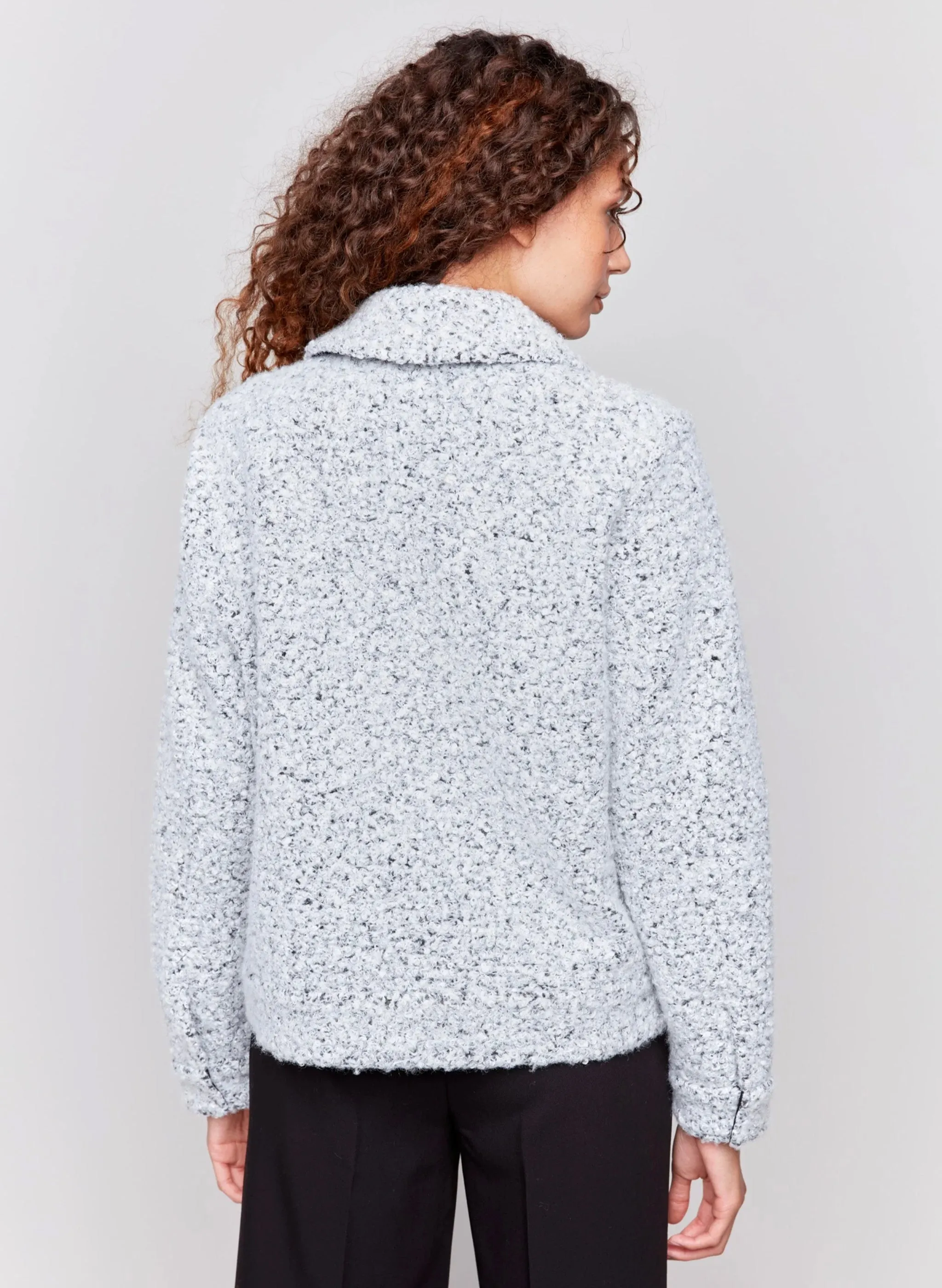 Charlie B - Heathered  Boucle Moto Jacket - Heather Charcoal