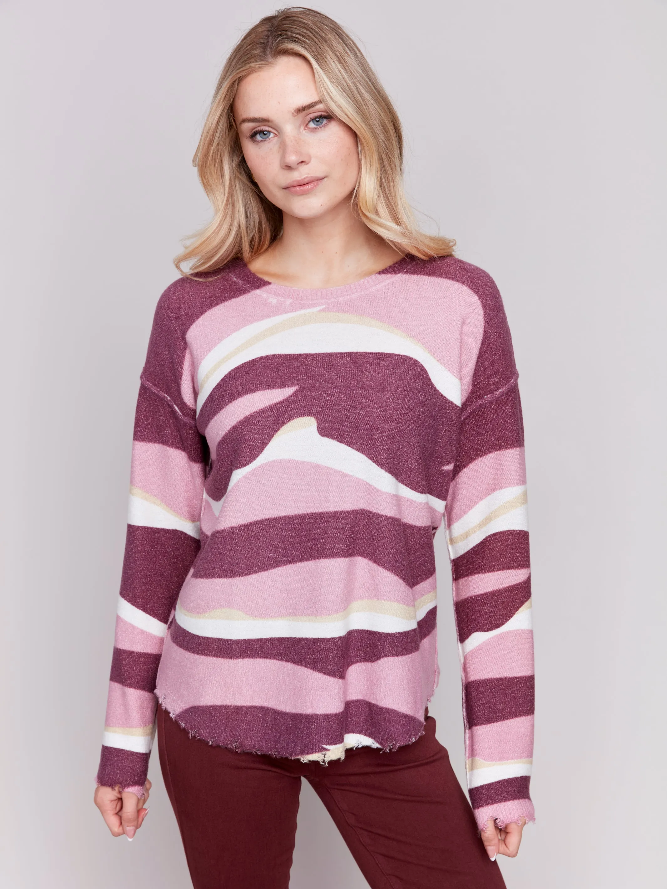 Charlie B Reversible Printed Plush Crew Neck Sweater