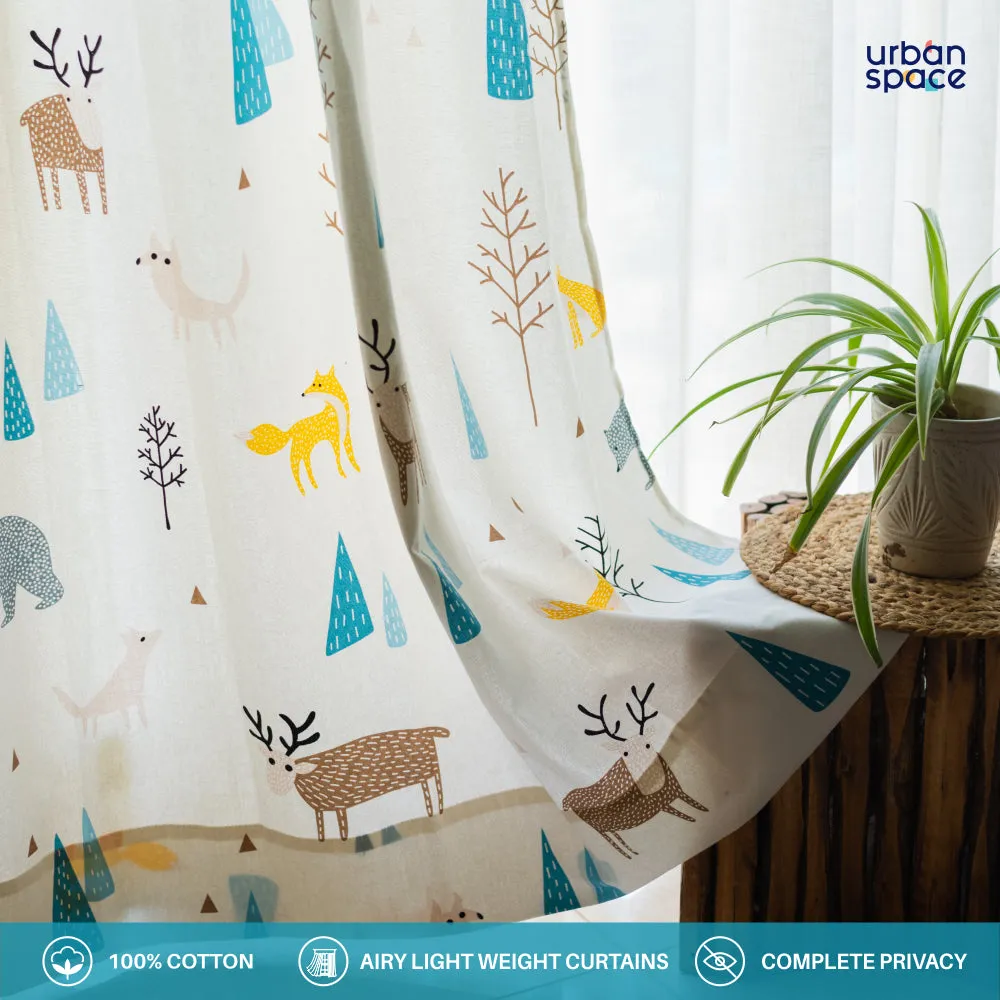 Children Room Curtains, 100% Cotton Room Darkening, Pack of 2 Curtains - Reindeer