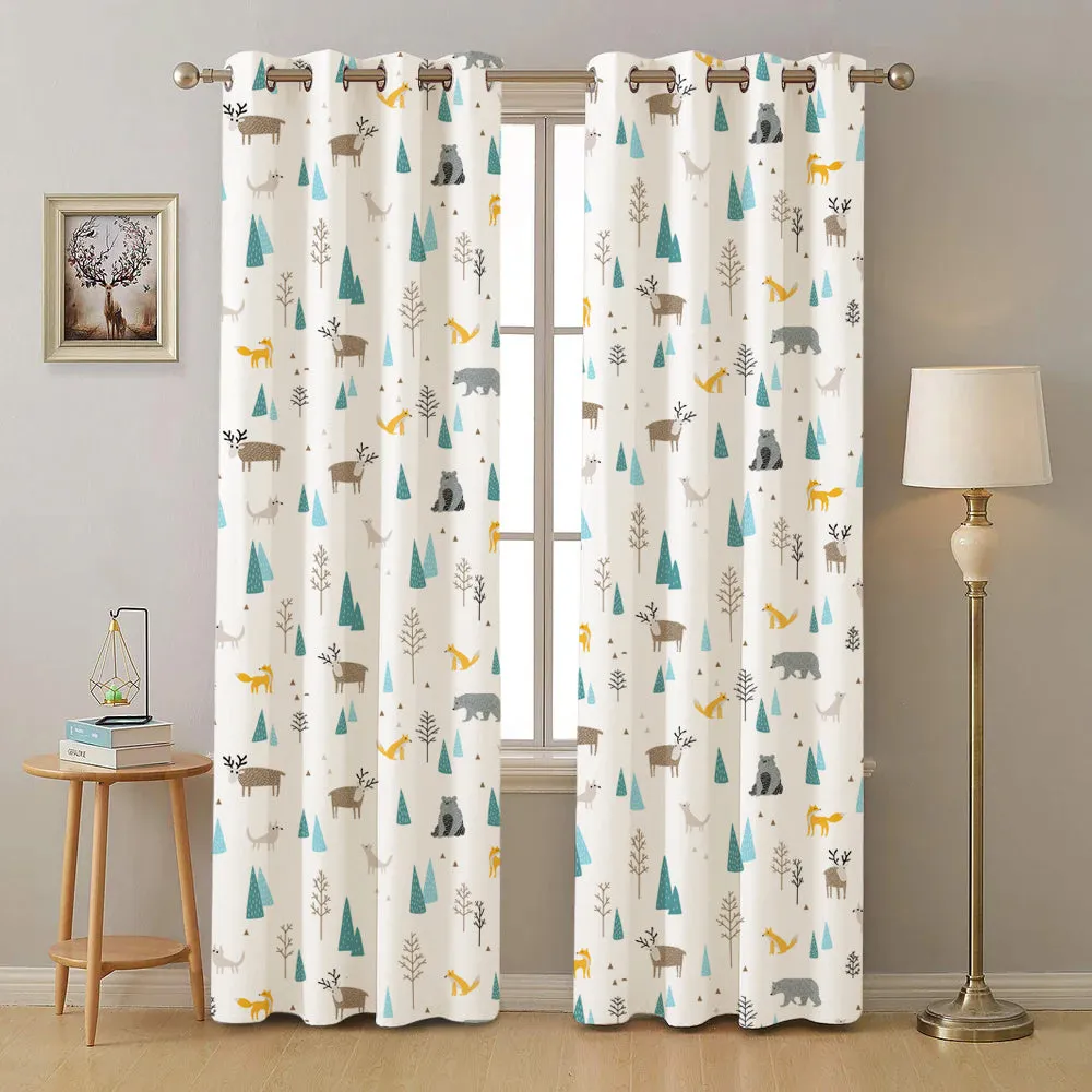 Children Room Curtains, 100% Cotton Room Darkening, Pack of 2 Curtains - Reindeer