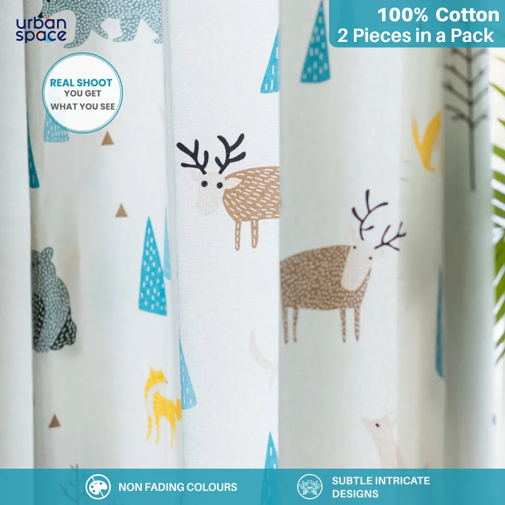 Children Room Curtains, 100% Cotton Room Darkening, Pack of 2 Curtains - Reindeer