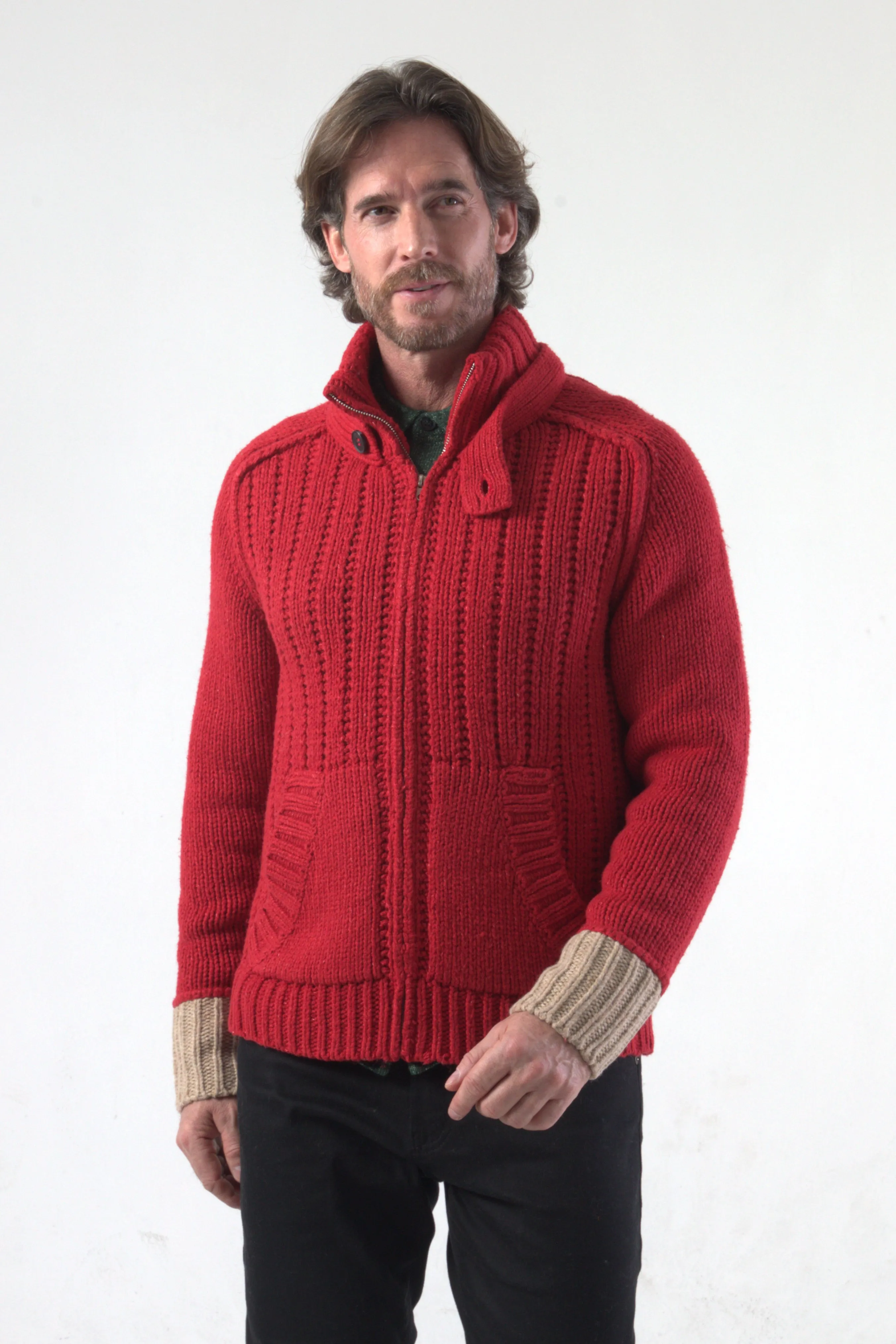 Chunky Drop Stitch Fancy Rib Panel Knit Cardigan Bomber Jacket