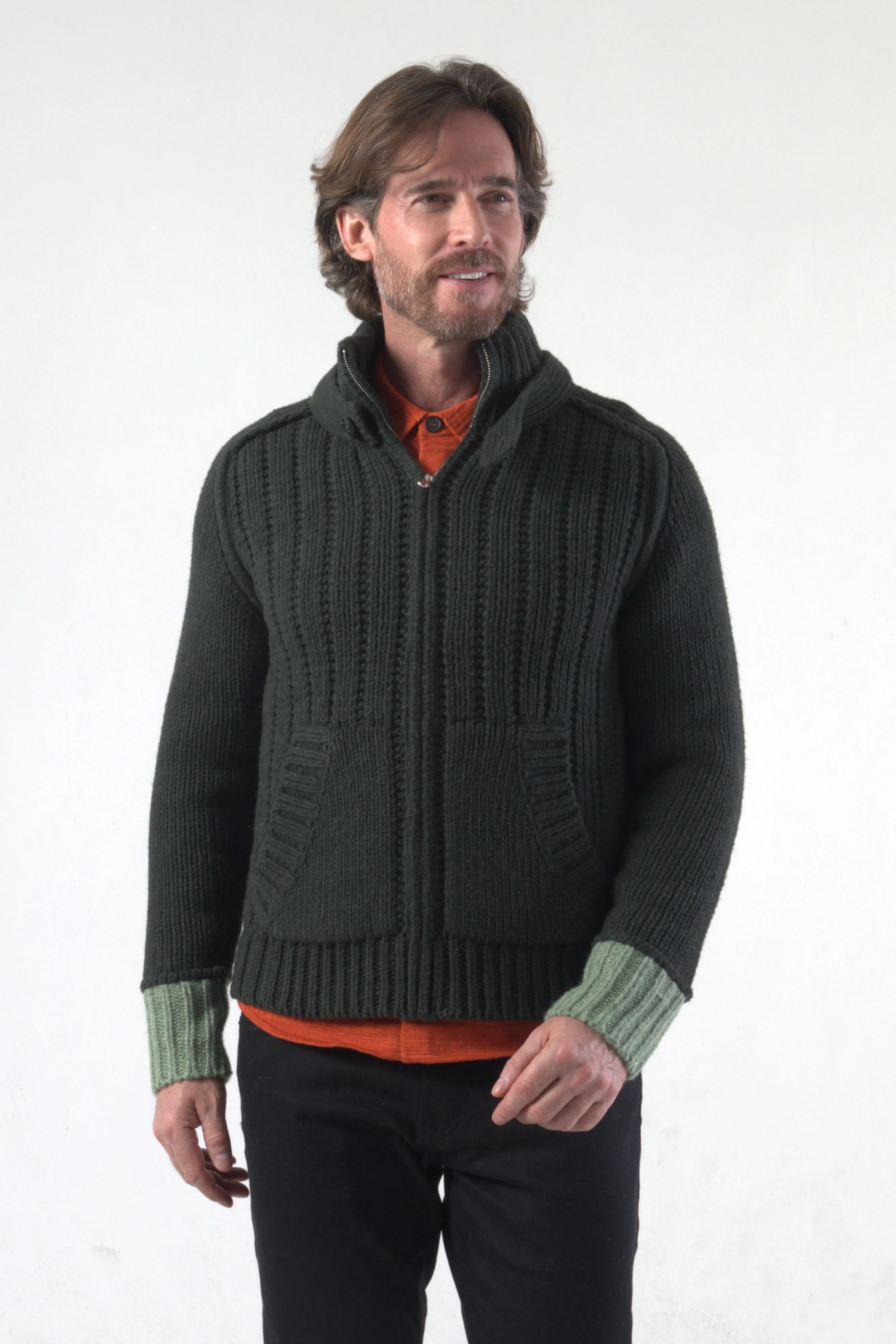 Chunky Drop Stitch Fancy Rib Panel Knit Cardigan Bomber Jacket