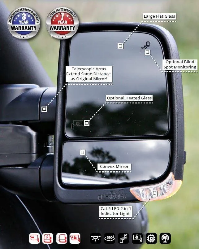 Clearview Next Gen Towing Mirrors for Mitsubishi Pajero Sport - GLS & GLX Variants - 2015 