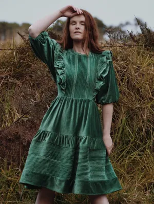 CLEMENTINE DRESS ANTIQUE GREEN VELVETEEN