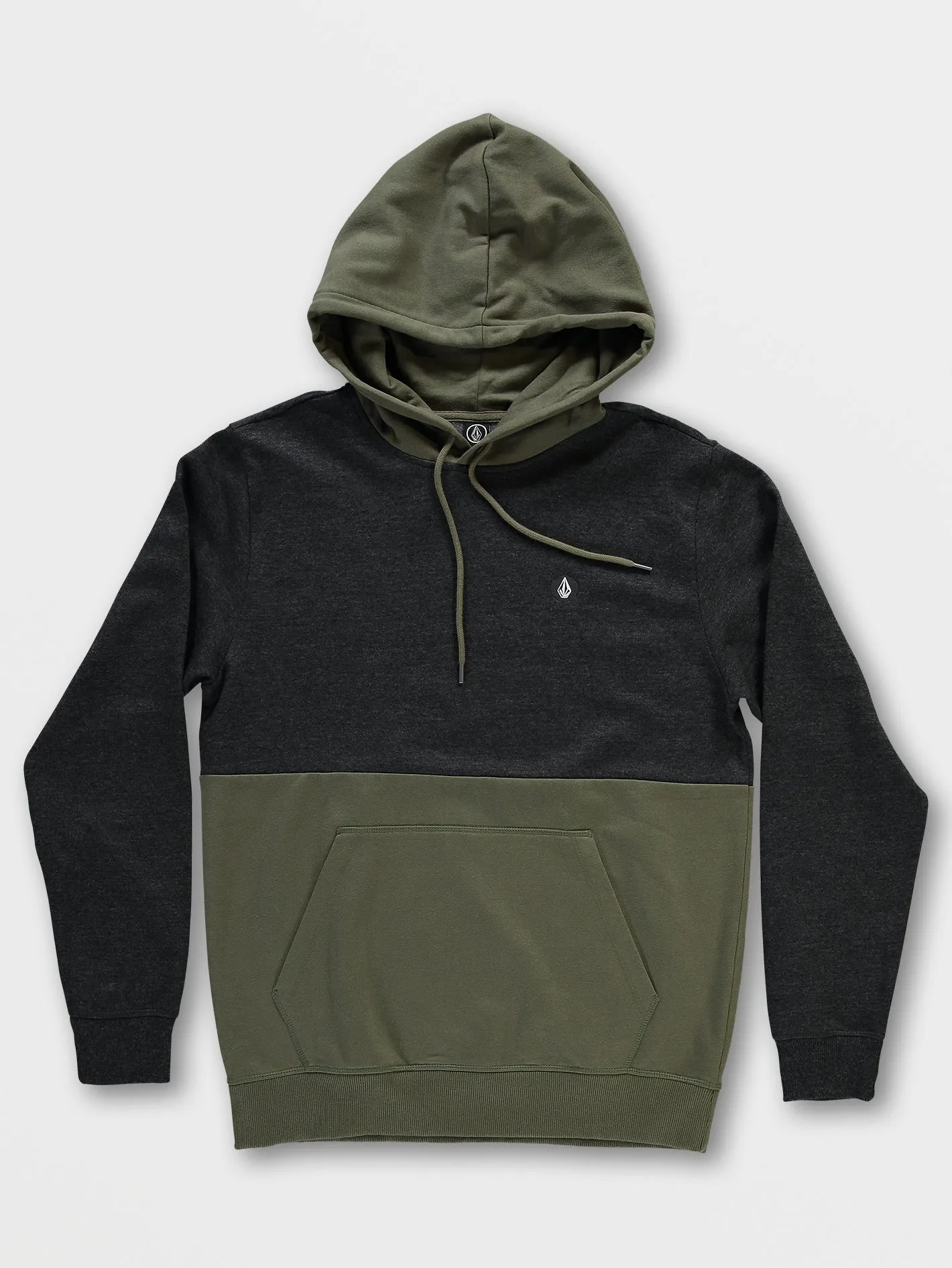 Contrast Pullover Fleece Hoodie - Military