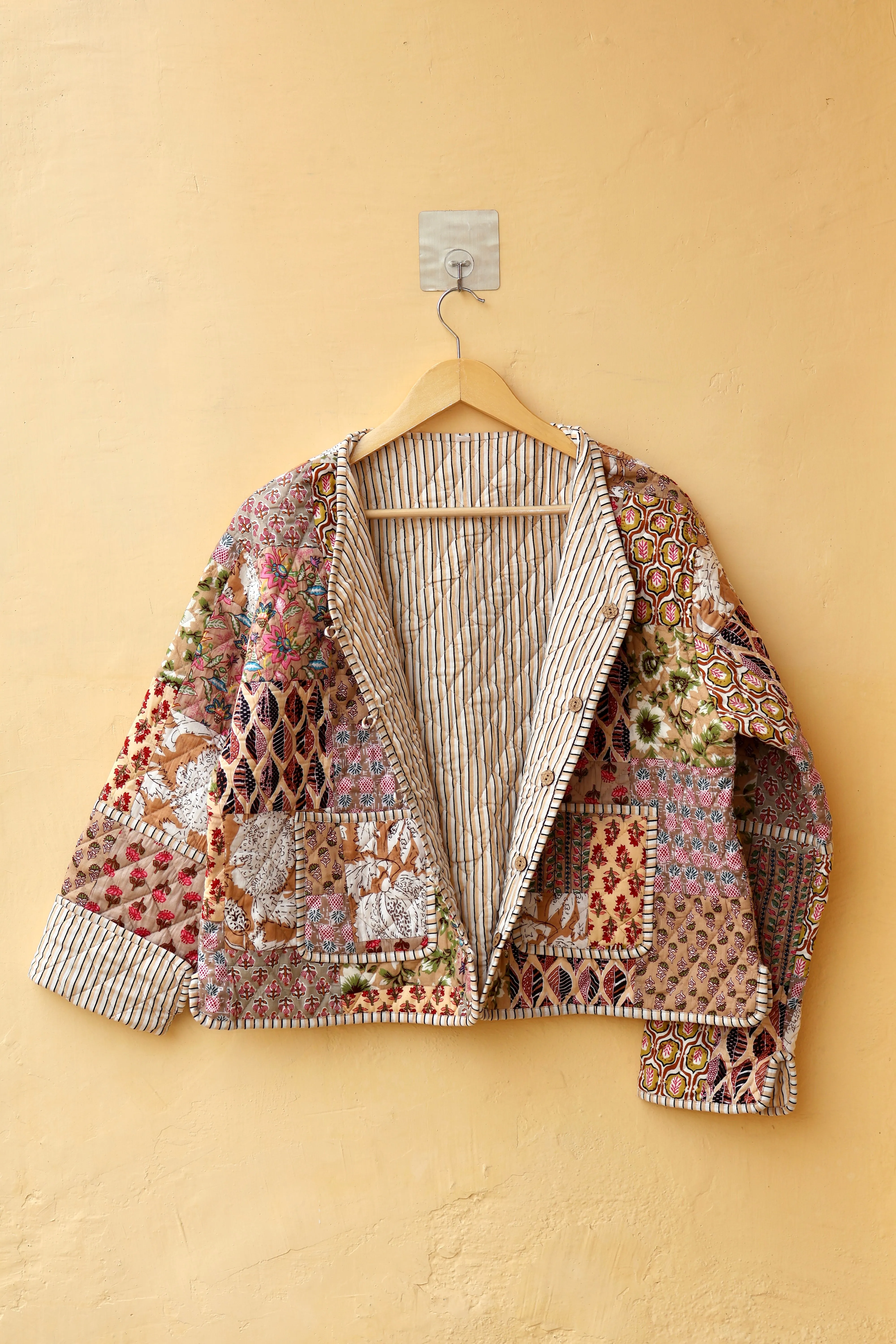 Cotton Handcrafted Kantha Jacket, Patchwork Women’s Quilted Reversible Coat, Kimono Indian Hand Printed Vintage Style Boho Vest Autumn Gift