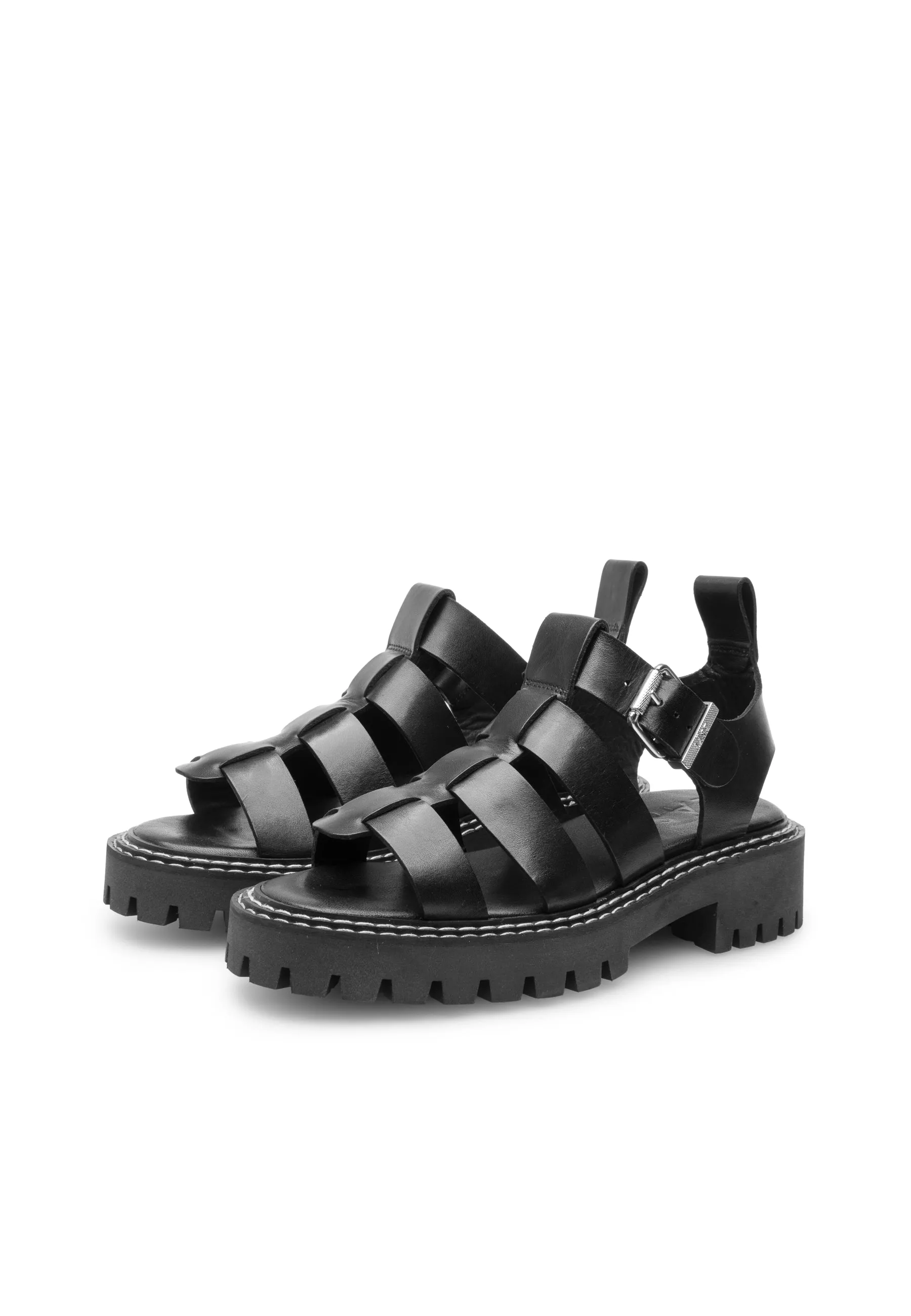 Daphny Black Leather Chunky Sandals