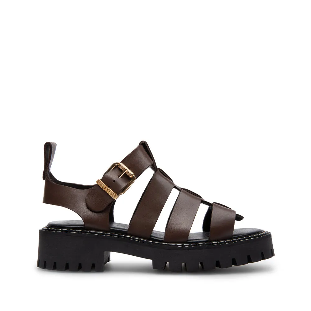 Daphny Brown Leather Chunky Sandals