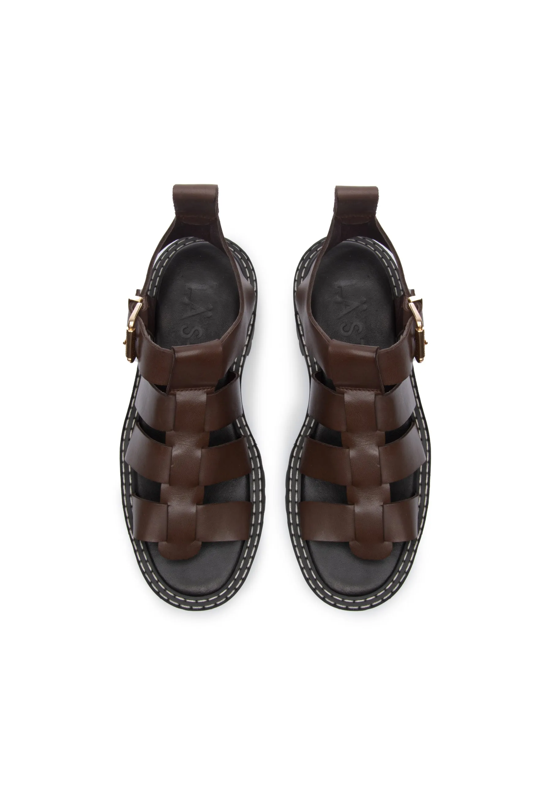 Daphny Brown Leather Chunky Sandals